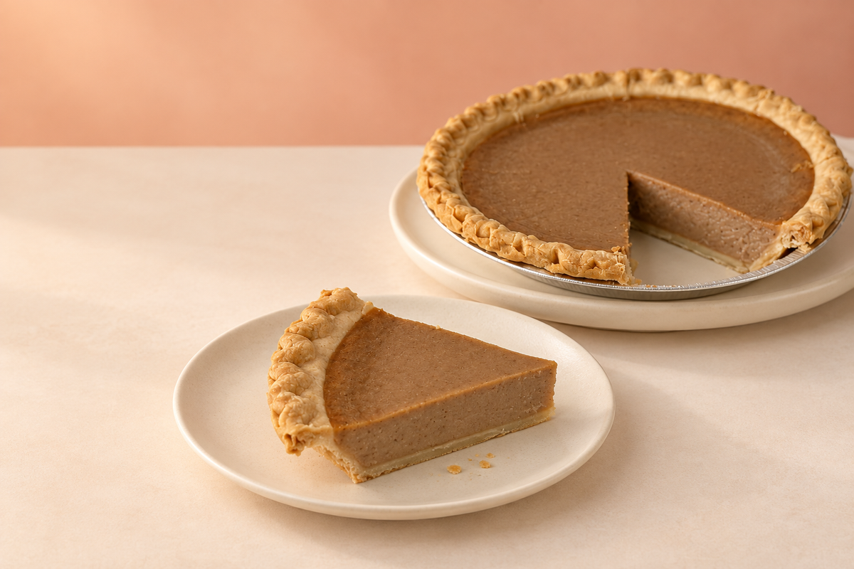 A whole bean pie and a creamy slice